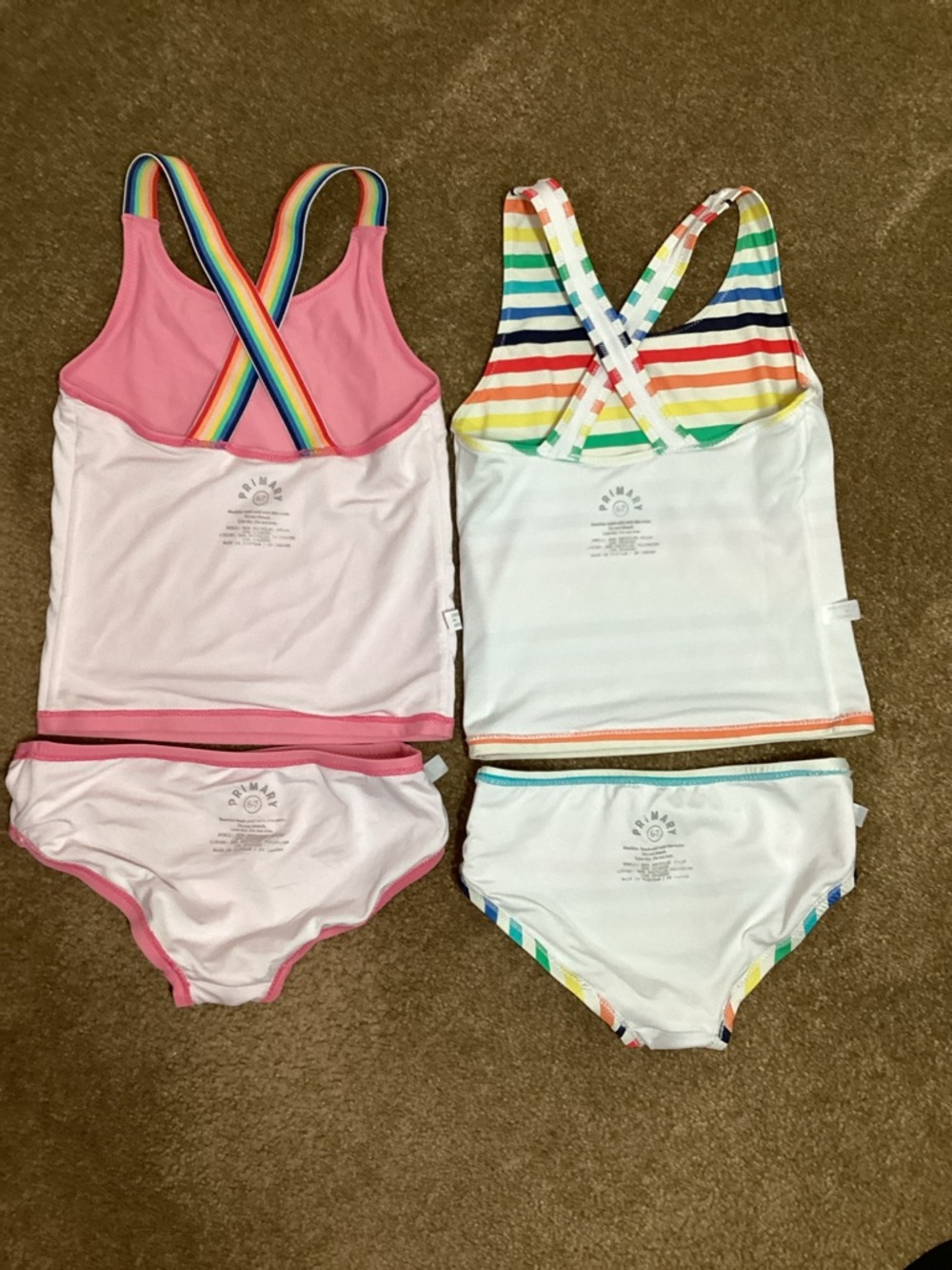 Primary Girl 6 7 Pink & Rainbow Stripe Swimsuit Tankini Sets Bundle Set of 2 - Picture 3 of 3